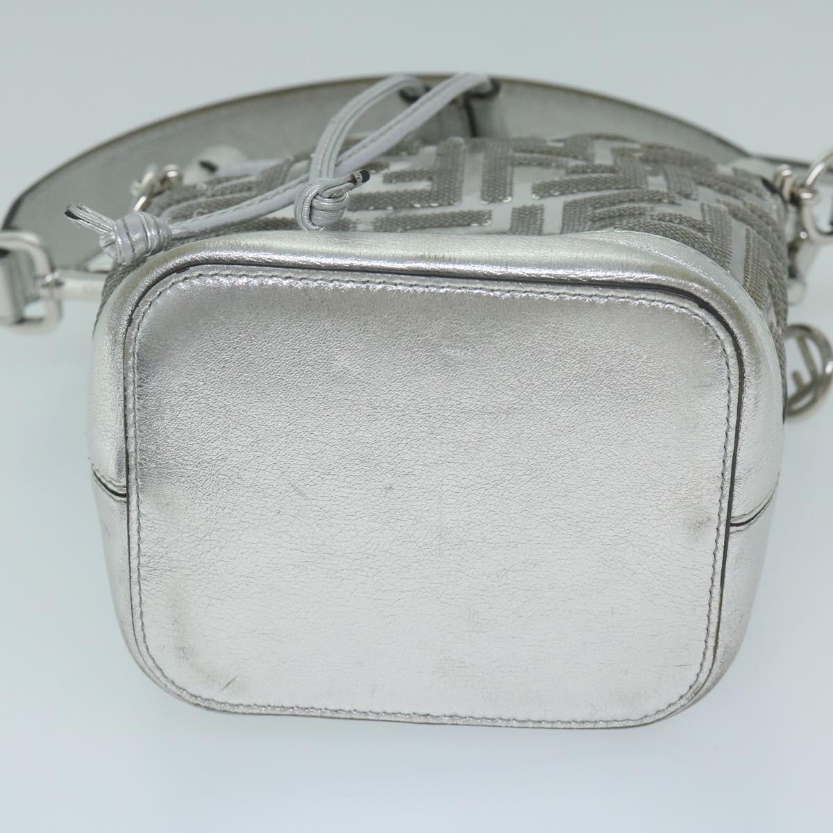 FENDI Zucca Canvas Montrezor Shoulder Bag Silver 59882A