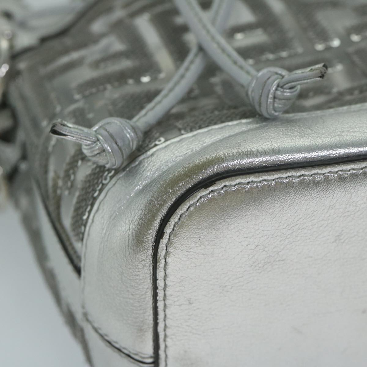 FENDI Zucca Canvas Montrezor Shoulder Bag Silver 59882A