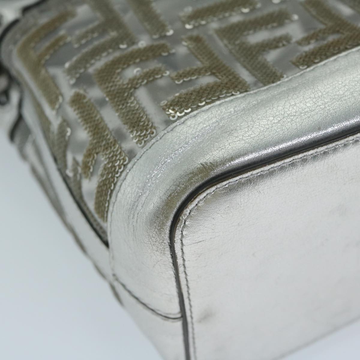 FENDI Zucca Canvas Montrezor Shoulder Bag Silver 59882A
