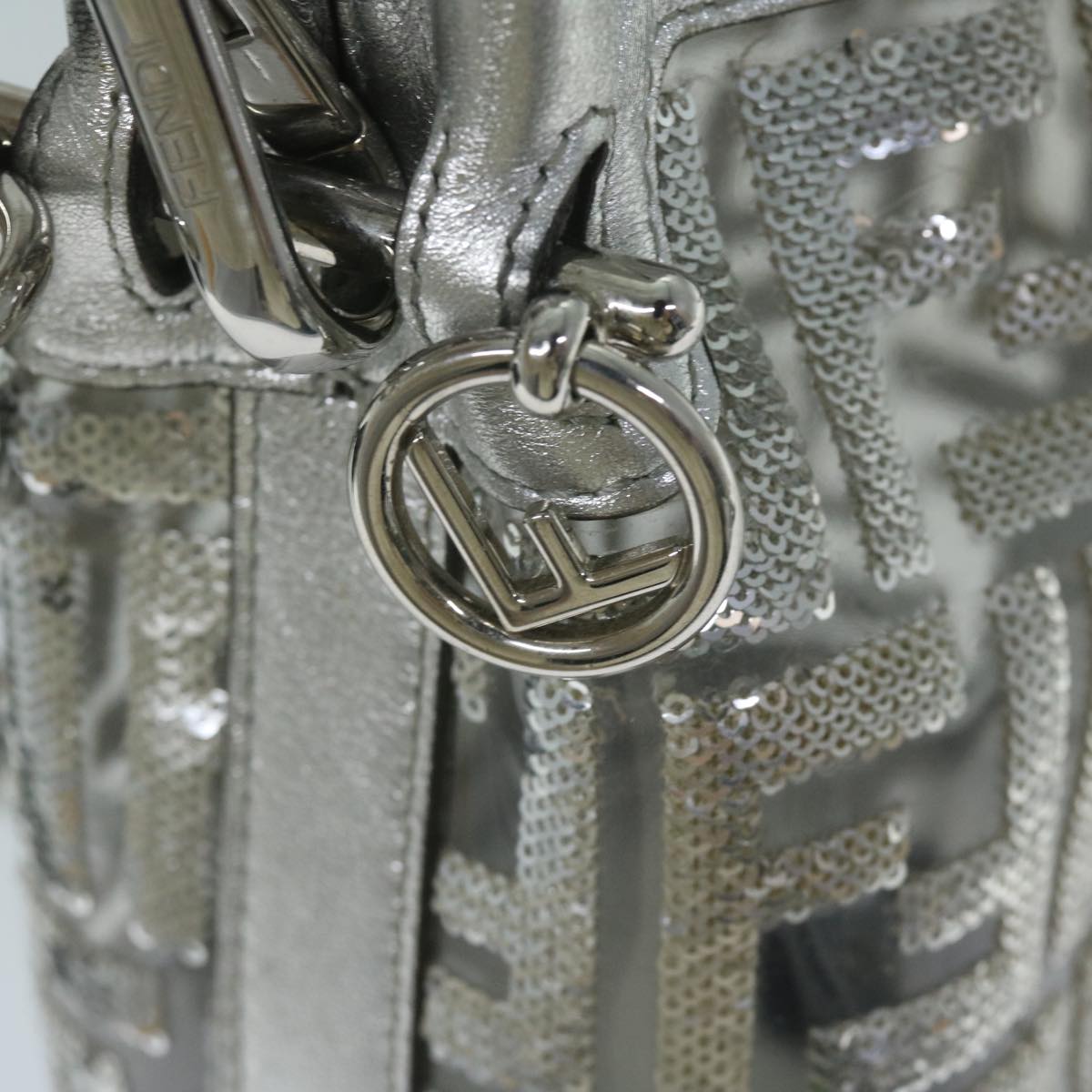 FENDI Zucca Canvas Montrezor Shoulder Bag Silver 59882A