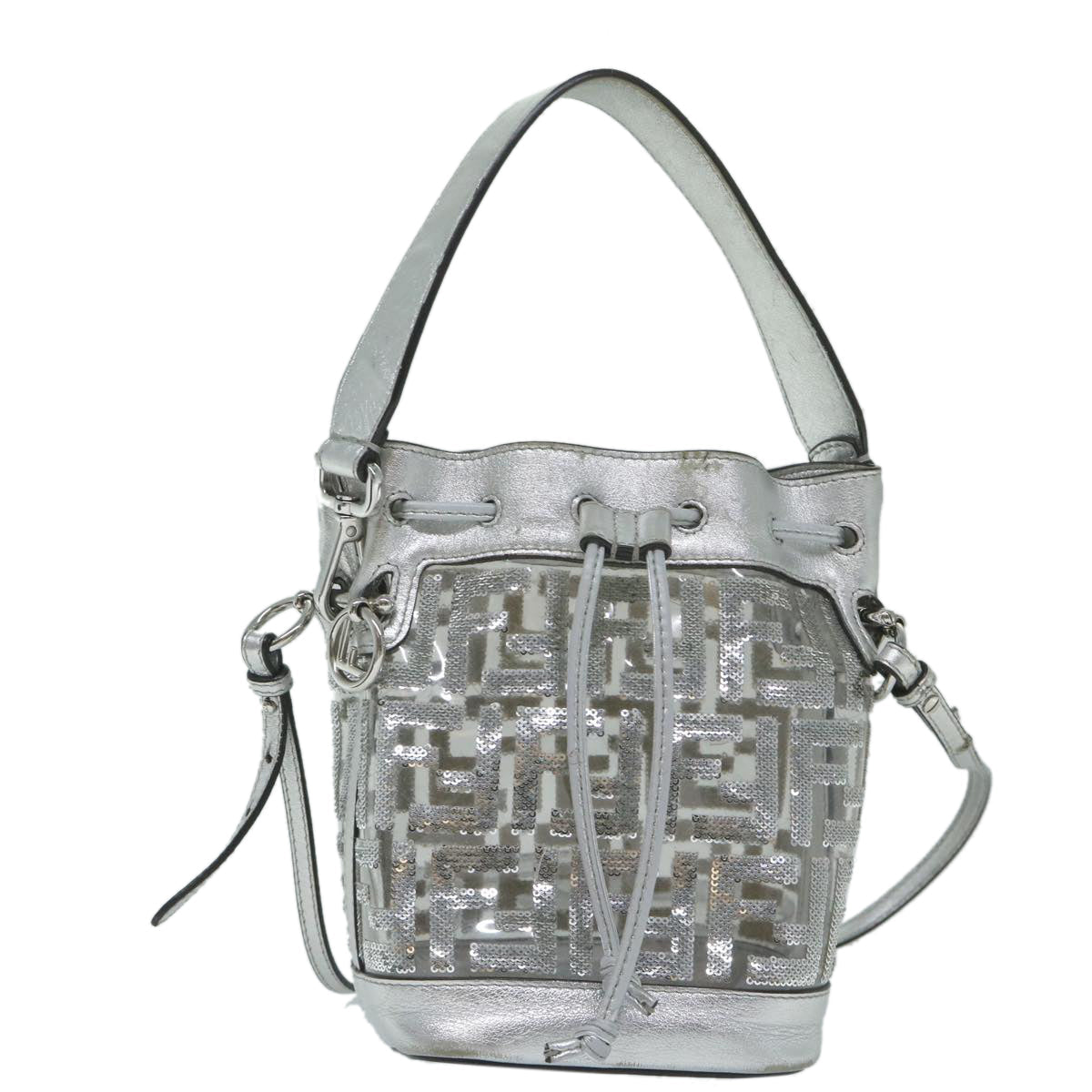FENDI Zucca Canvas Montrezor Shoulder Bag Silver 59882A