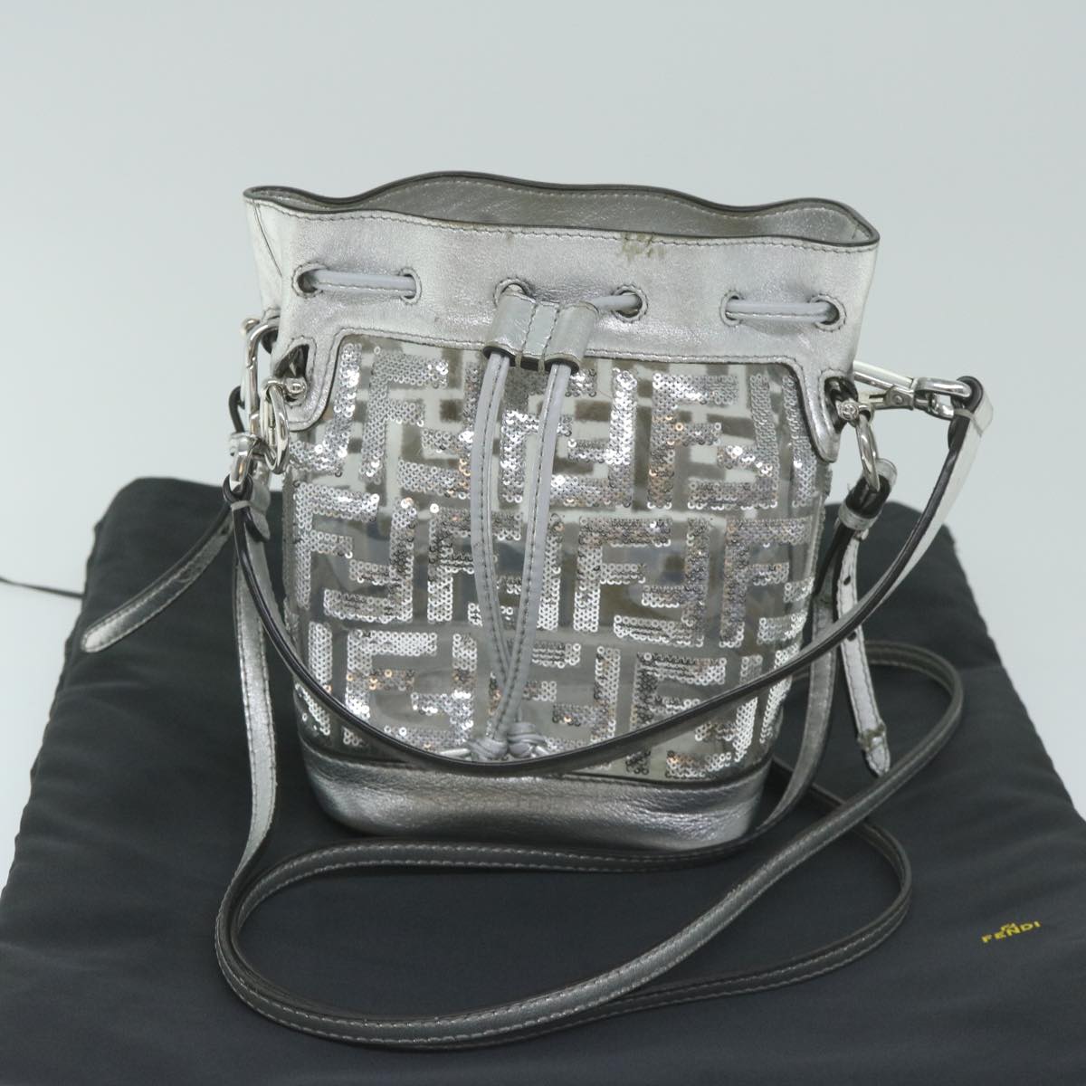 FENDI Zucca Canvas Montrezor Shoulder Bag Silver 59882A