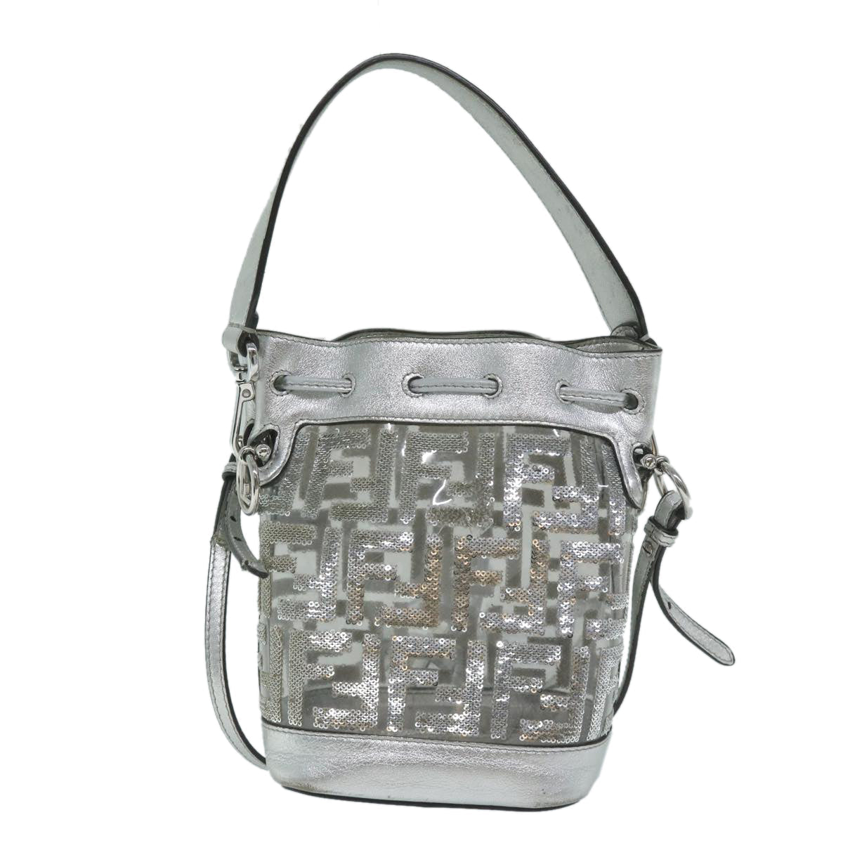 FENDI Zucca Canvas Montrezor Shoulder Bag Silver 59882A