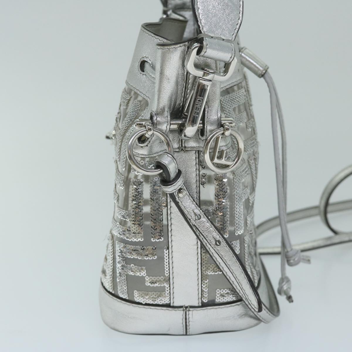 FENDI Zucca Canvas Montrezor Shoulder Bag Silver 59882A