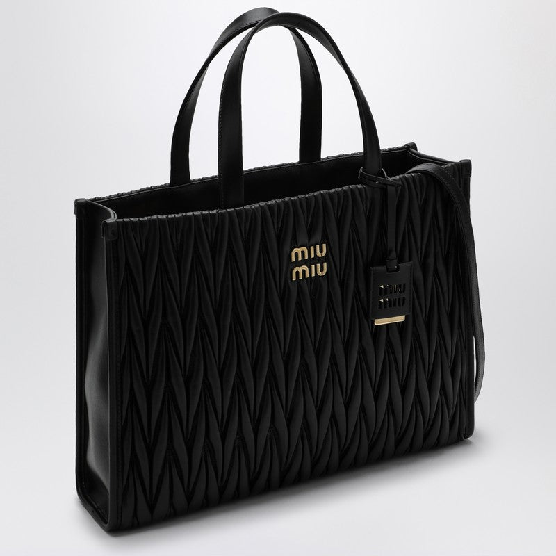 Miu Miu Black Quilted Nappa Leather Shopping Bag Women