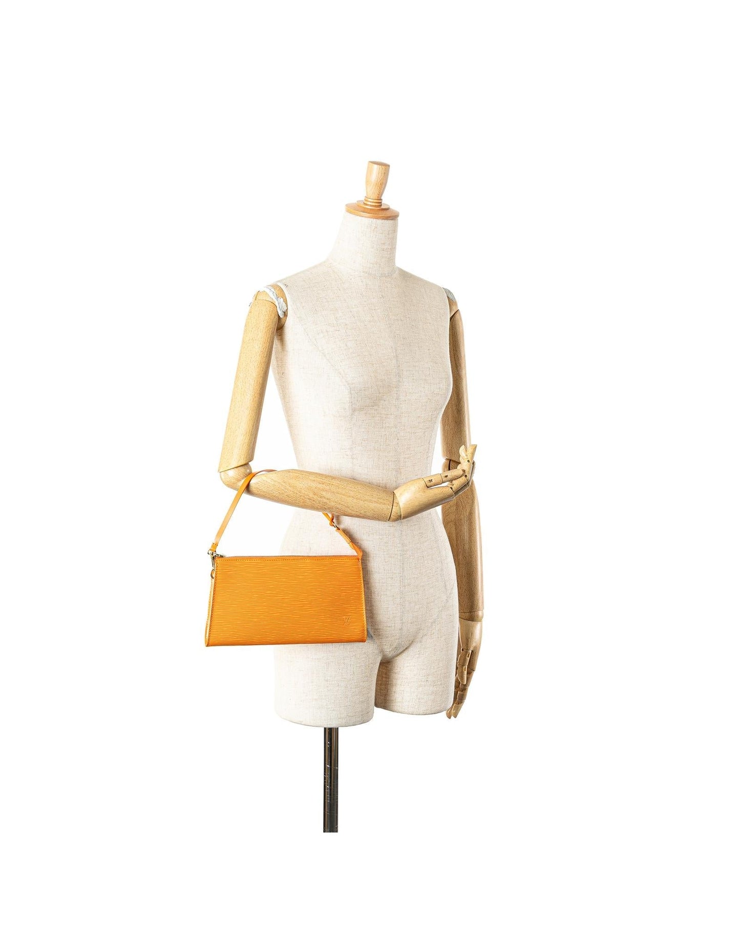 Epi Leather Pochette Accessoires with Flat Shoulder Strap and Top Zip Closure