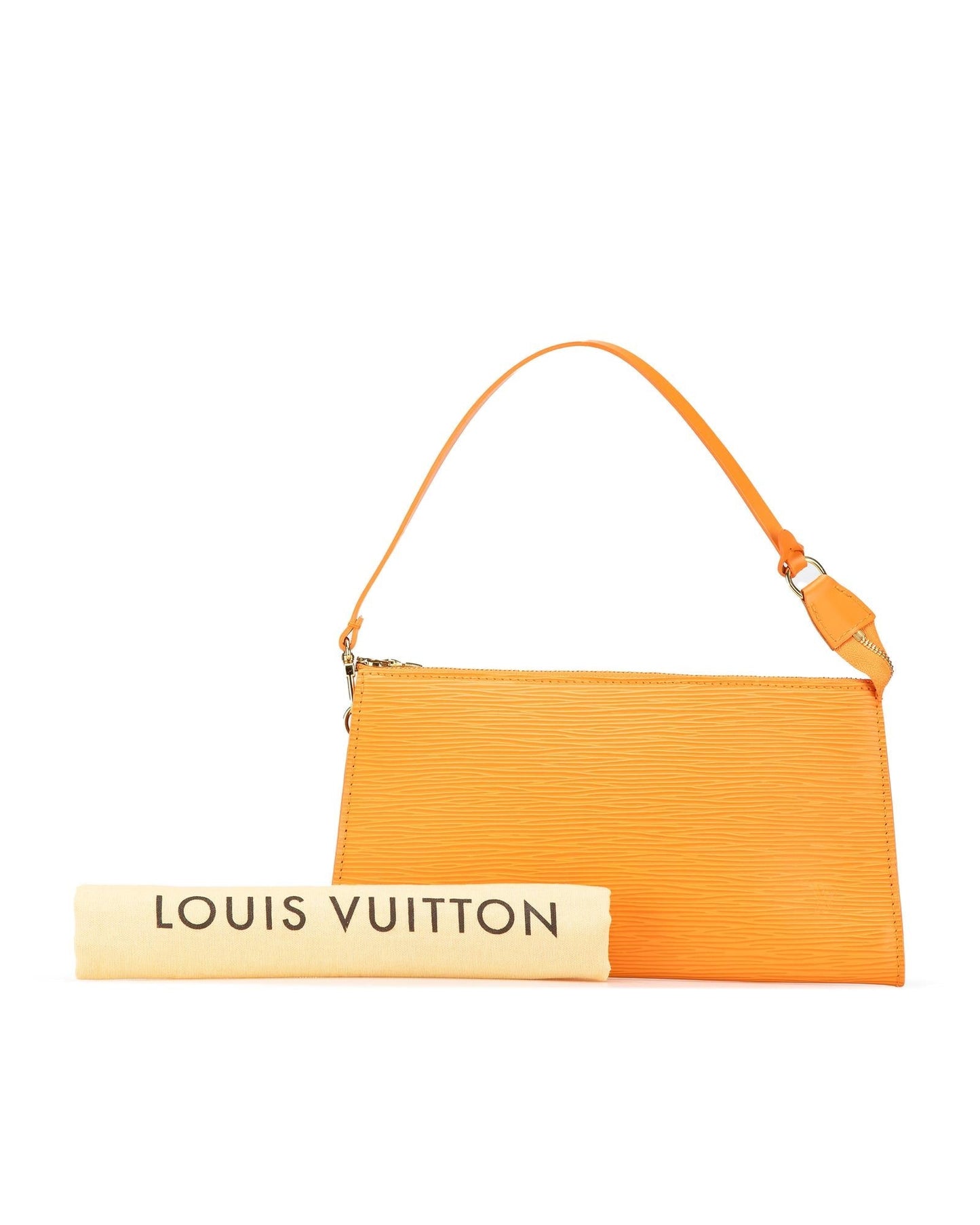 Epi Leather Pochette Accessoires with Flat Shoulder Strap and Top Zip Closure