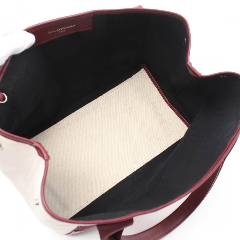 Balenciaga Navy Cabas White & Brown Canvas Tote Bag