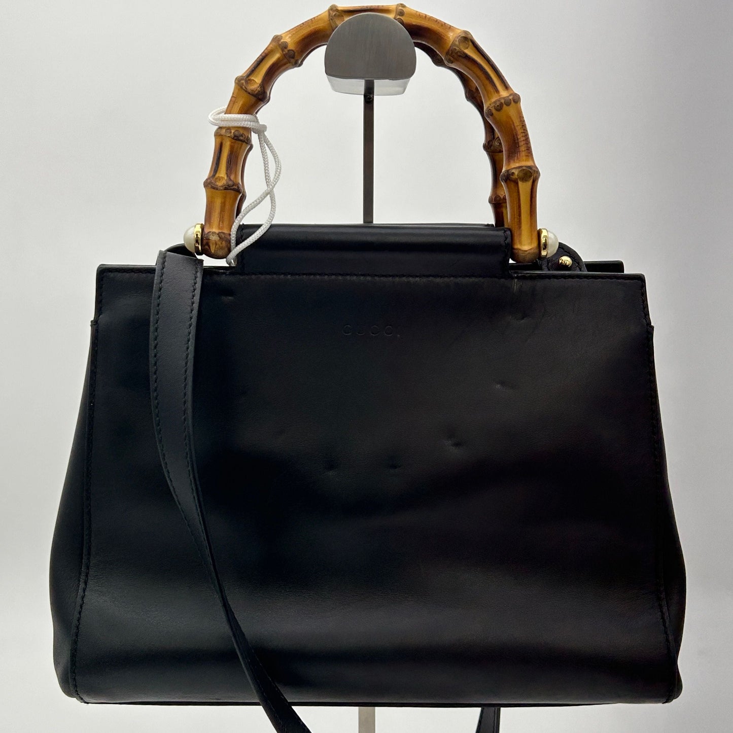 GUCCI Nappa Bamboo Medium Nymphaea Top Handle Black LA17968