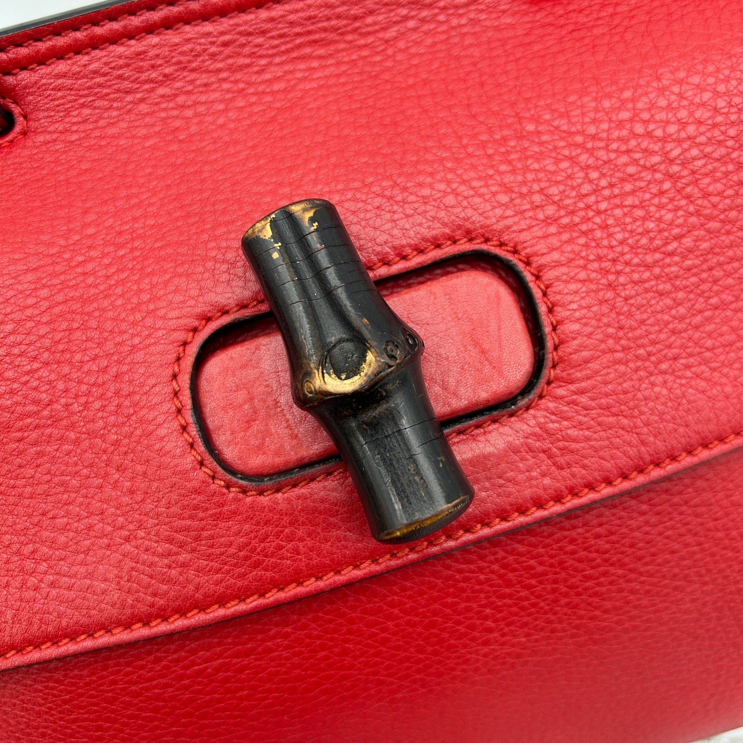 Gucci Hibiscus Red Calfskin Bamboo Top Handle Bag Small