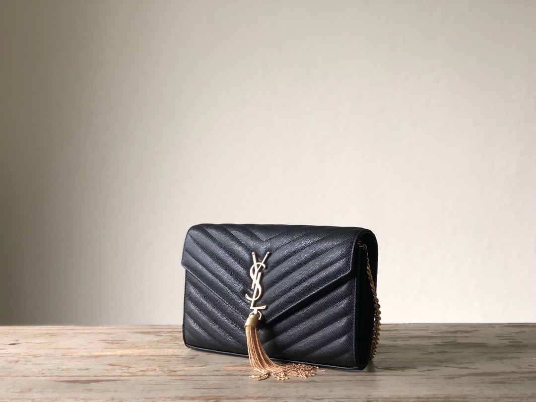 GLAMI Monogram Chain Wallet Black For Women 8.7in/23cm YSL