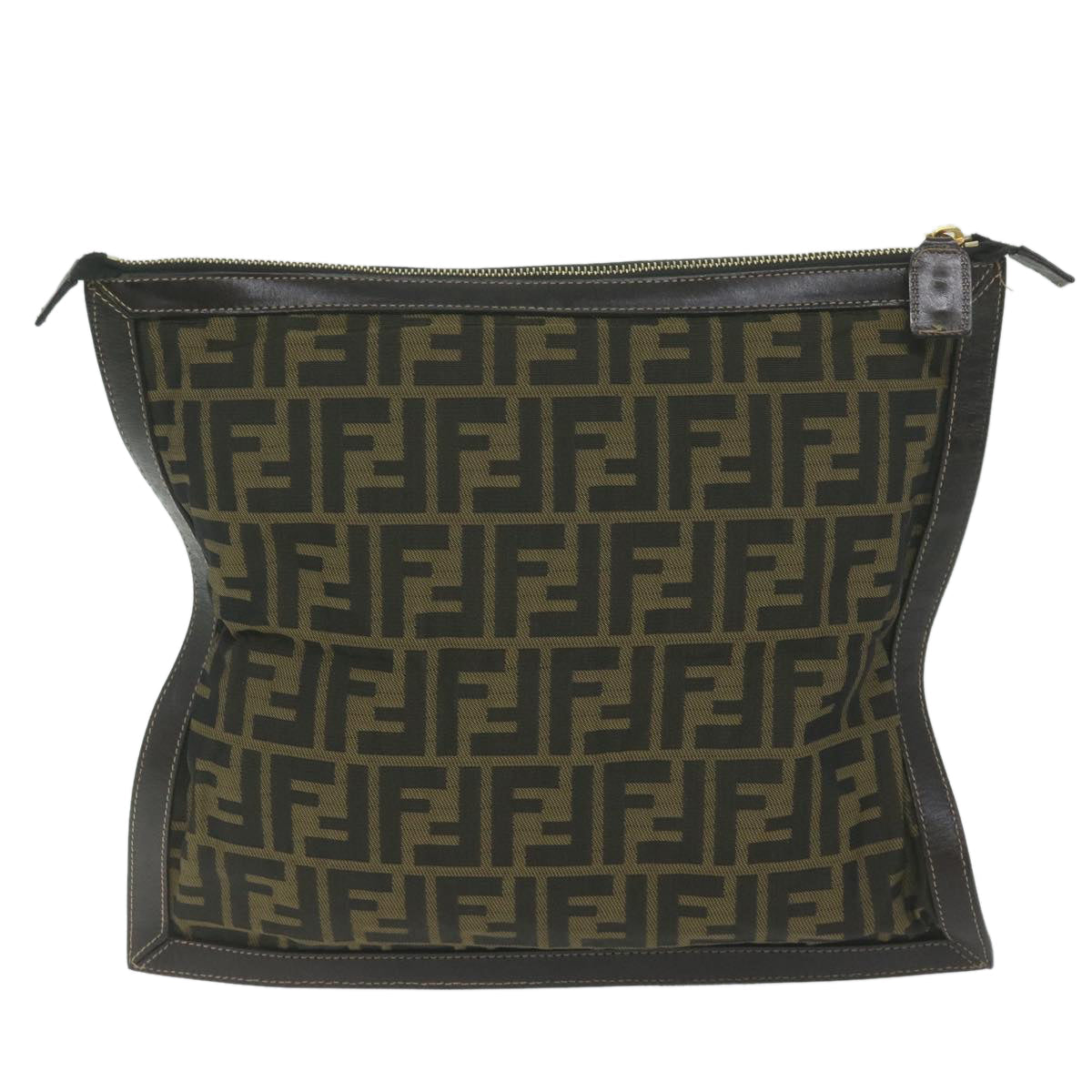 FENDI Zucca Canvas Clutch Bag Black Brown 60048