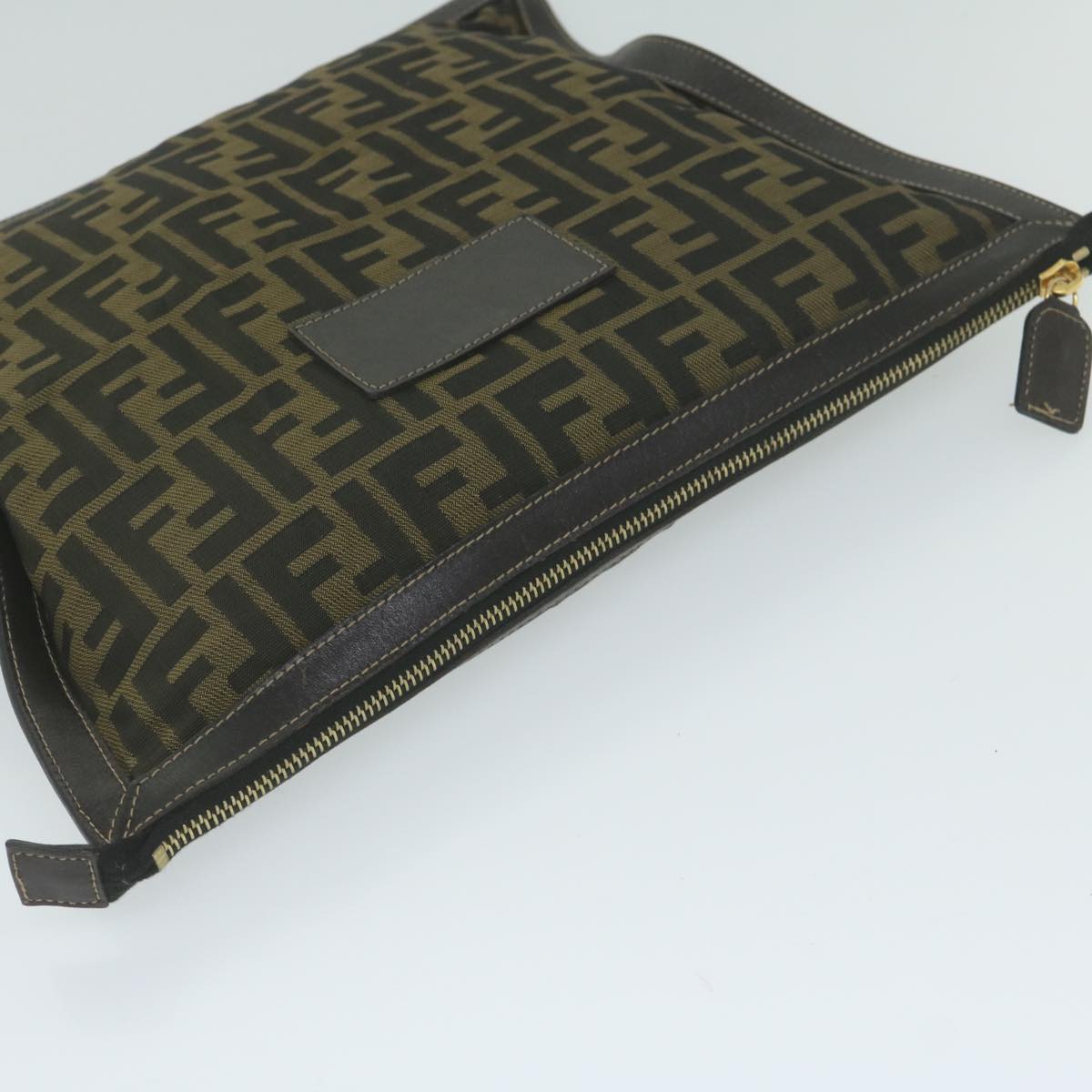 FENDI Zucca Canvas Clutch Bag Black Brown 60048