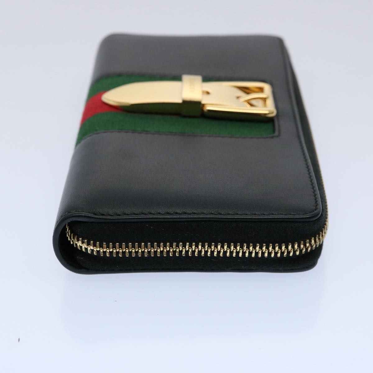GUCCI Silvi Web Sherry Line Long Wallet Leather Black Red 476083 60085A