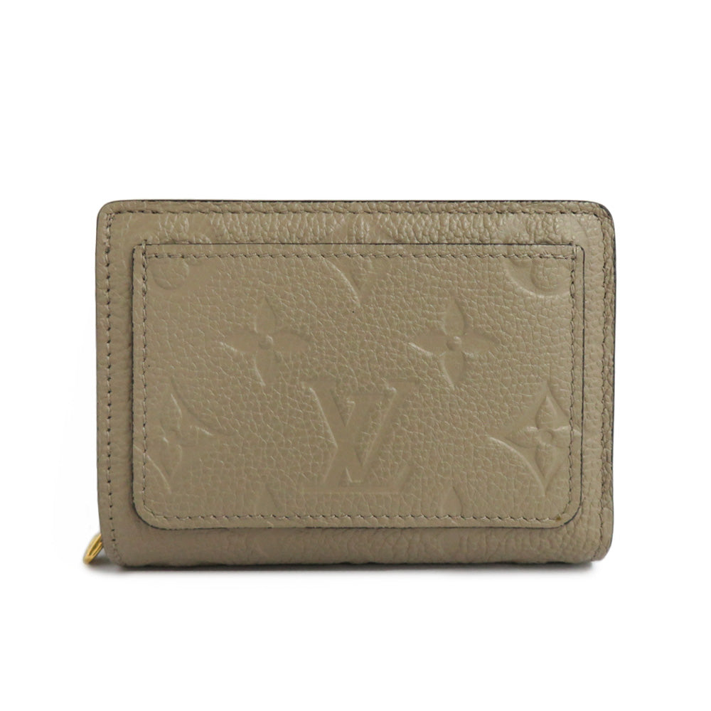 Louis Vuitton Portefolio Clair M80152 Monogram Emplant Turtle Double Fold Wallet Beige Gold  Small Coin Input Leather   Vintage Wood