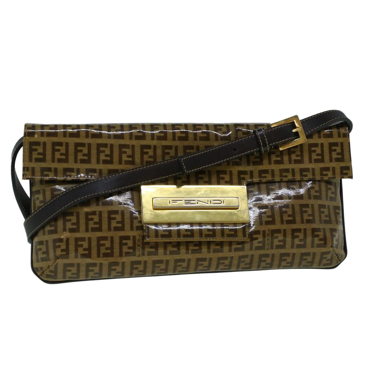 FENDI Zucchino Canvas Shoulder Bag Coated Canvas Brown 60109