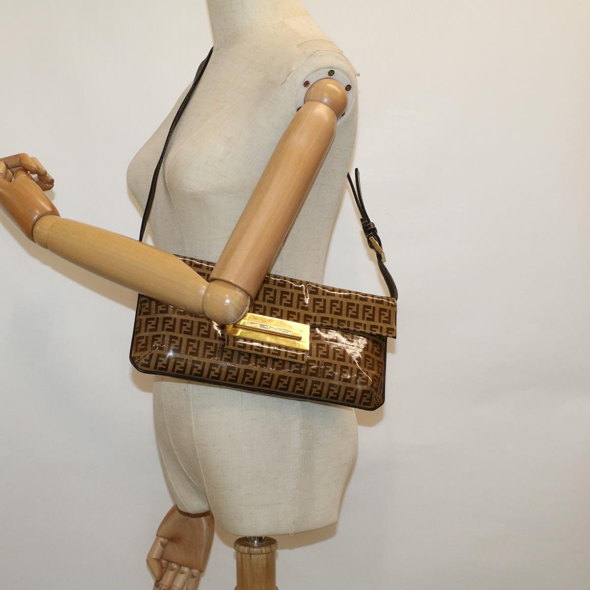FENDI Zucchino Canvas Shoulder Bag Coated Canvas Brown 60109