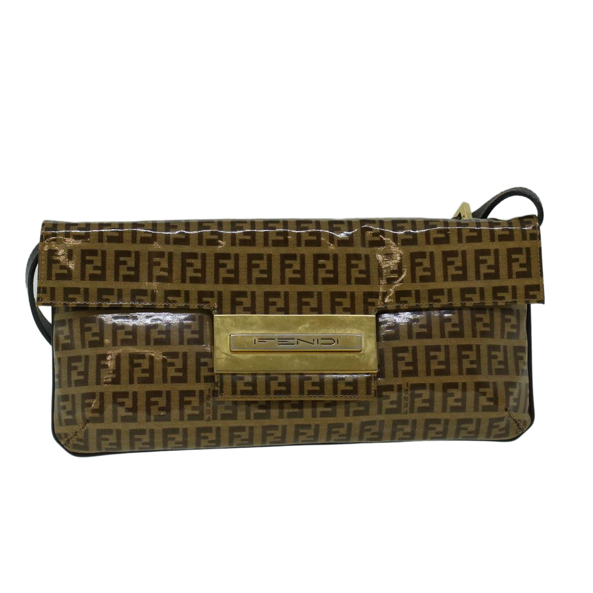 FENDI Zucchino Canvas Shoulder Bag Coated Canvas Brown 60109