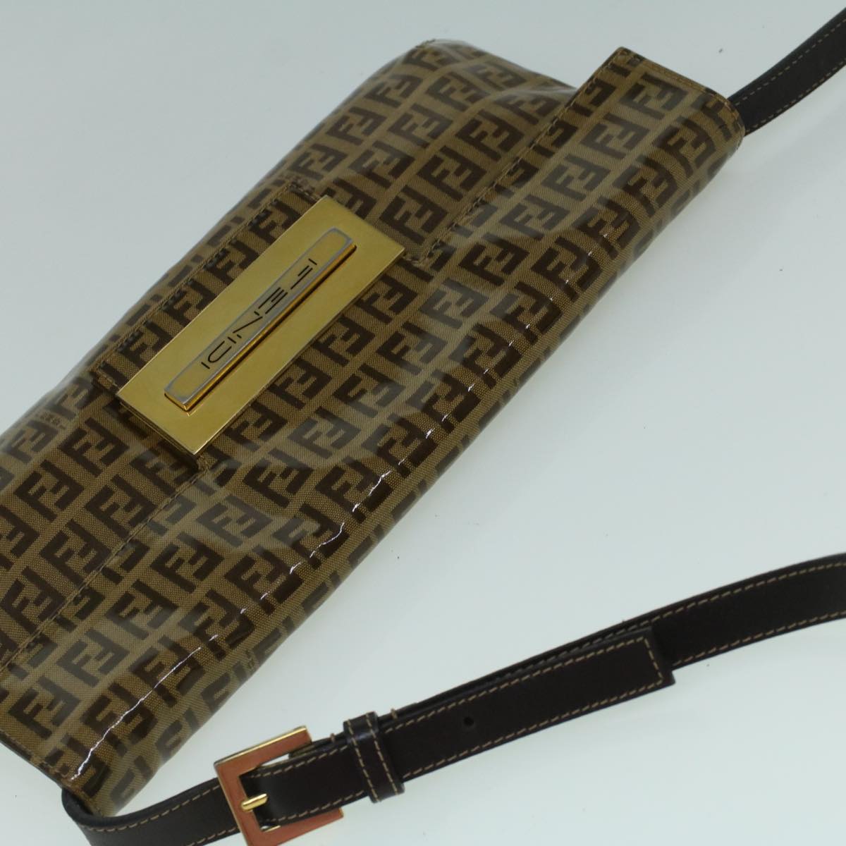 FENDI Zucchino Canvas Shoulder Bag Coated Canvas Brown 60109