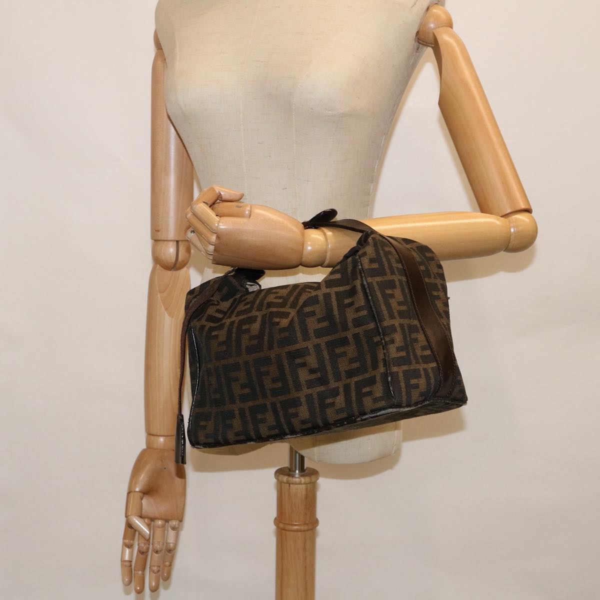 FENDI Zucca Canvas Vanity Hand Bag Brown 60287