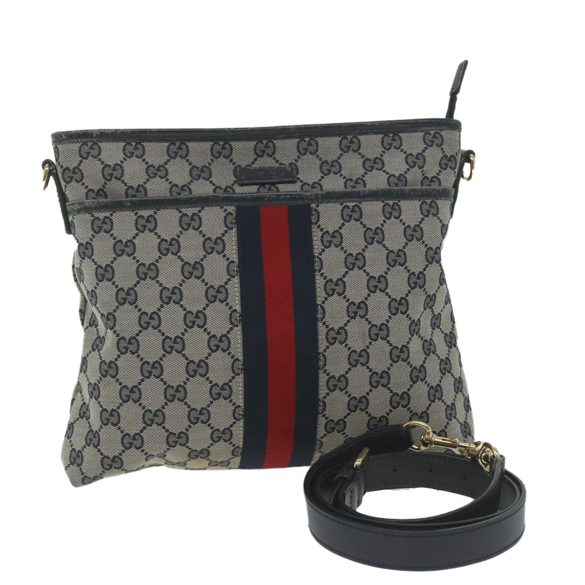 GUCCI GG Canvas Sherry Line Shoulder Bag Red Navy 388926 60317