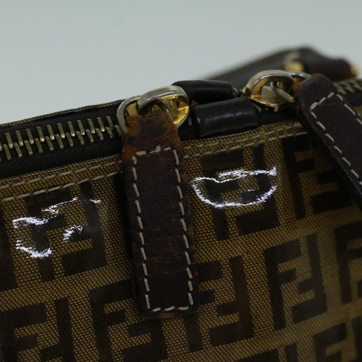 FENDI Zucchino Canvas Hand Bag Coated Canvas Brown 60354