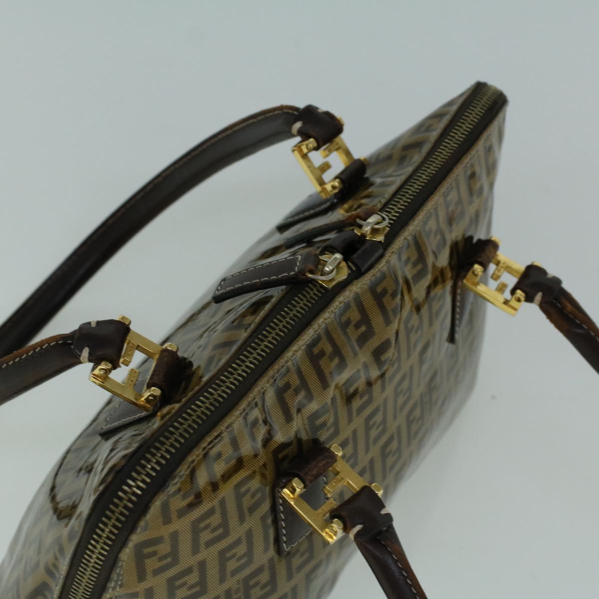 FENDI Zucchino Canvas Hand Bag Coated Canvas Brown 60354