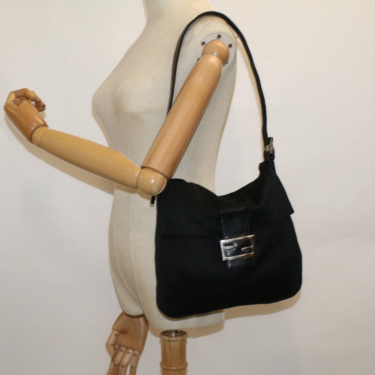 FENDI Mamma Baguette Shoulder Bag Nylon Black 60359