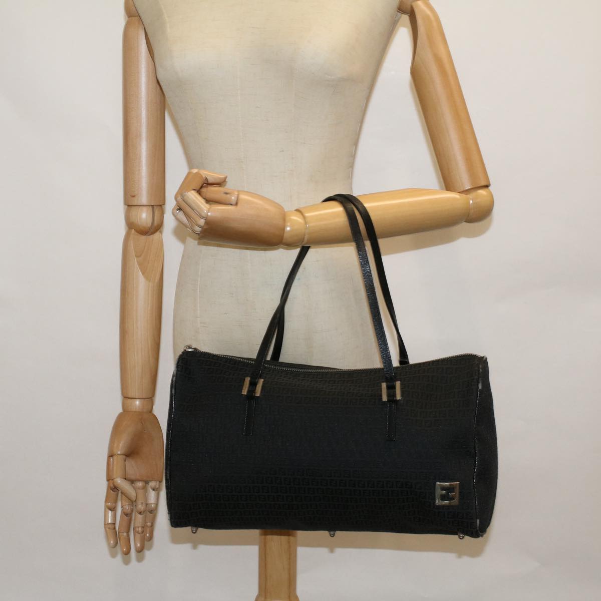 FENDI Zucchino Canvas Tote Bag Black 60395