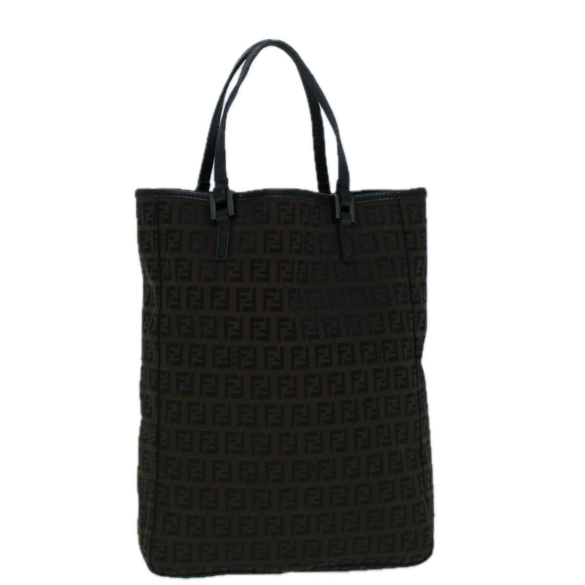 FENDI Zucchino Canvas Tote Bag Brown Black 60396