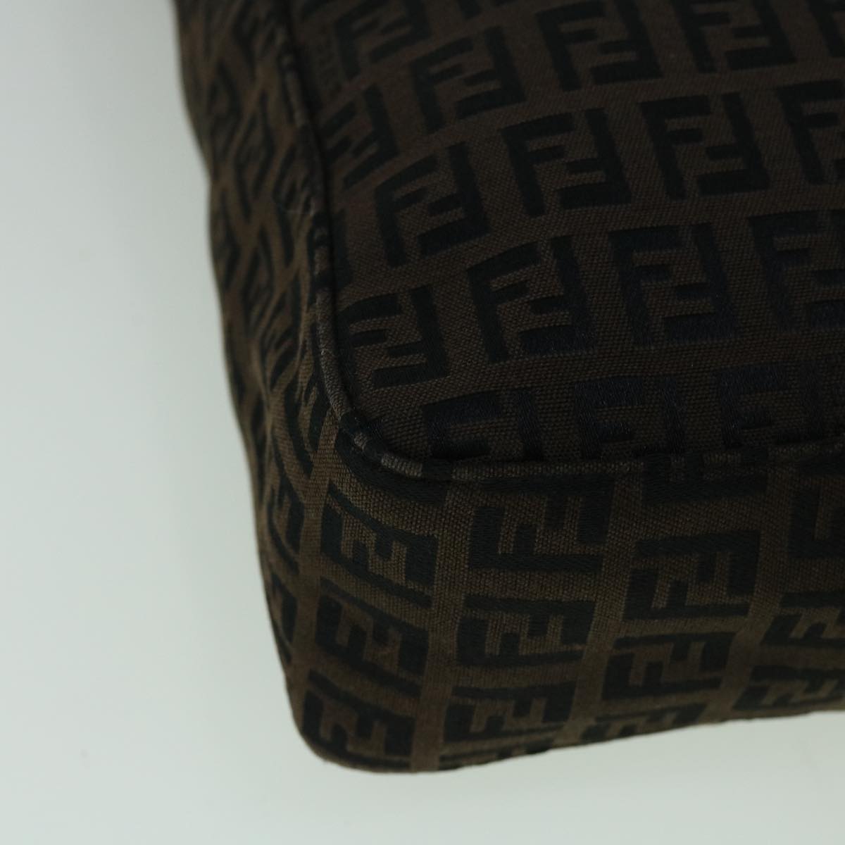FENDI Zucchino Canvas Tote Bag Brown Black 60396