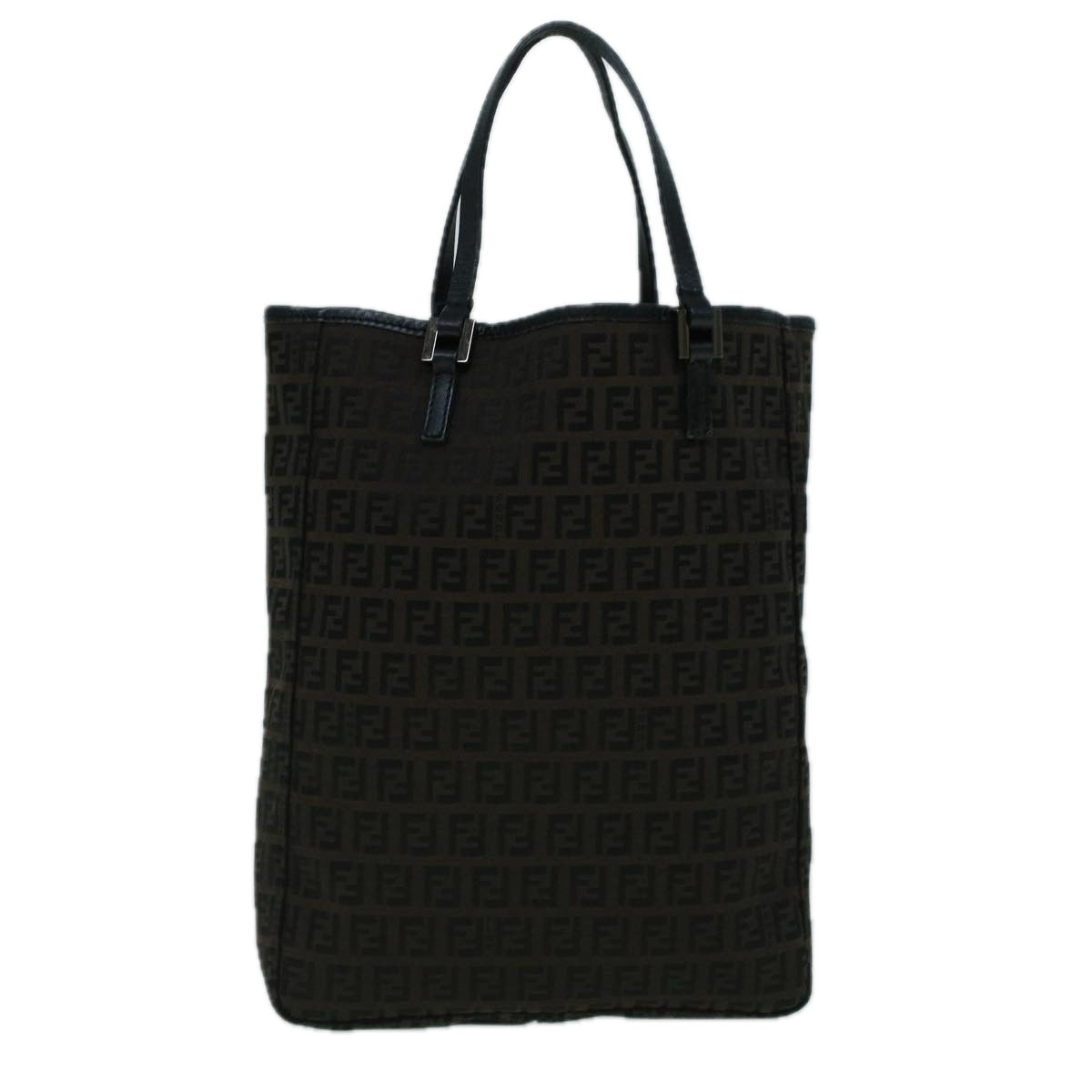 FENDI Zucchino Canvas Tote Bag Brown Black 60396