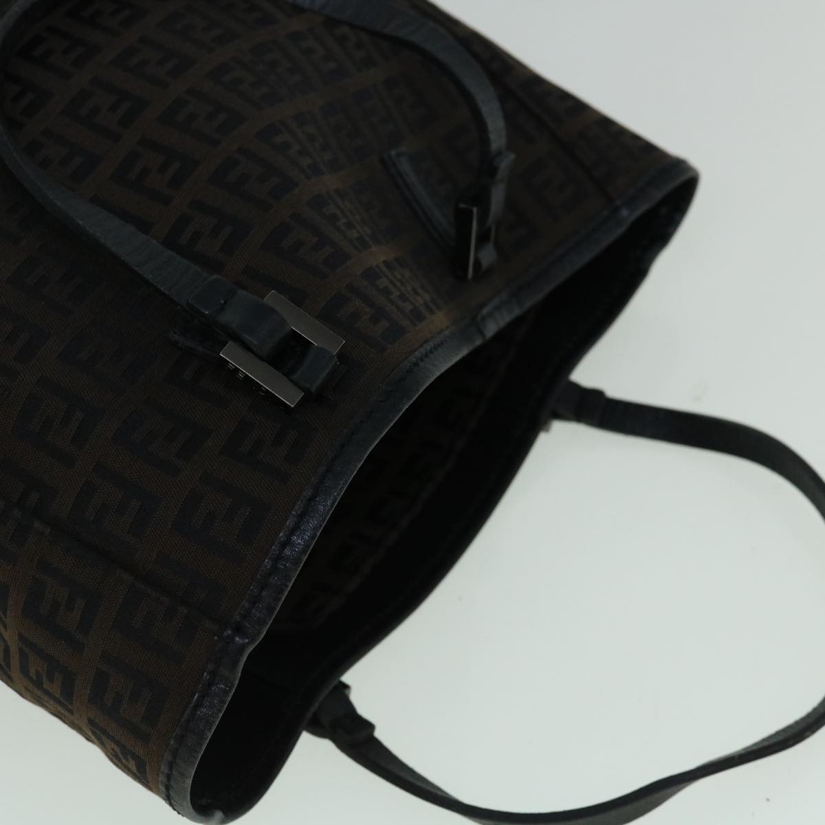 FENDI Zucchino Canvas Tote Bag Brown Black 60396