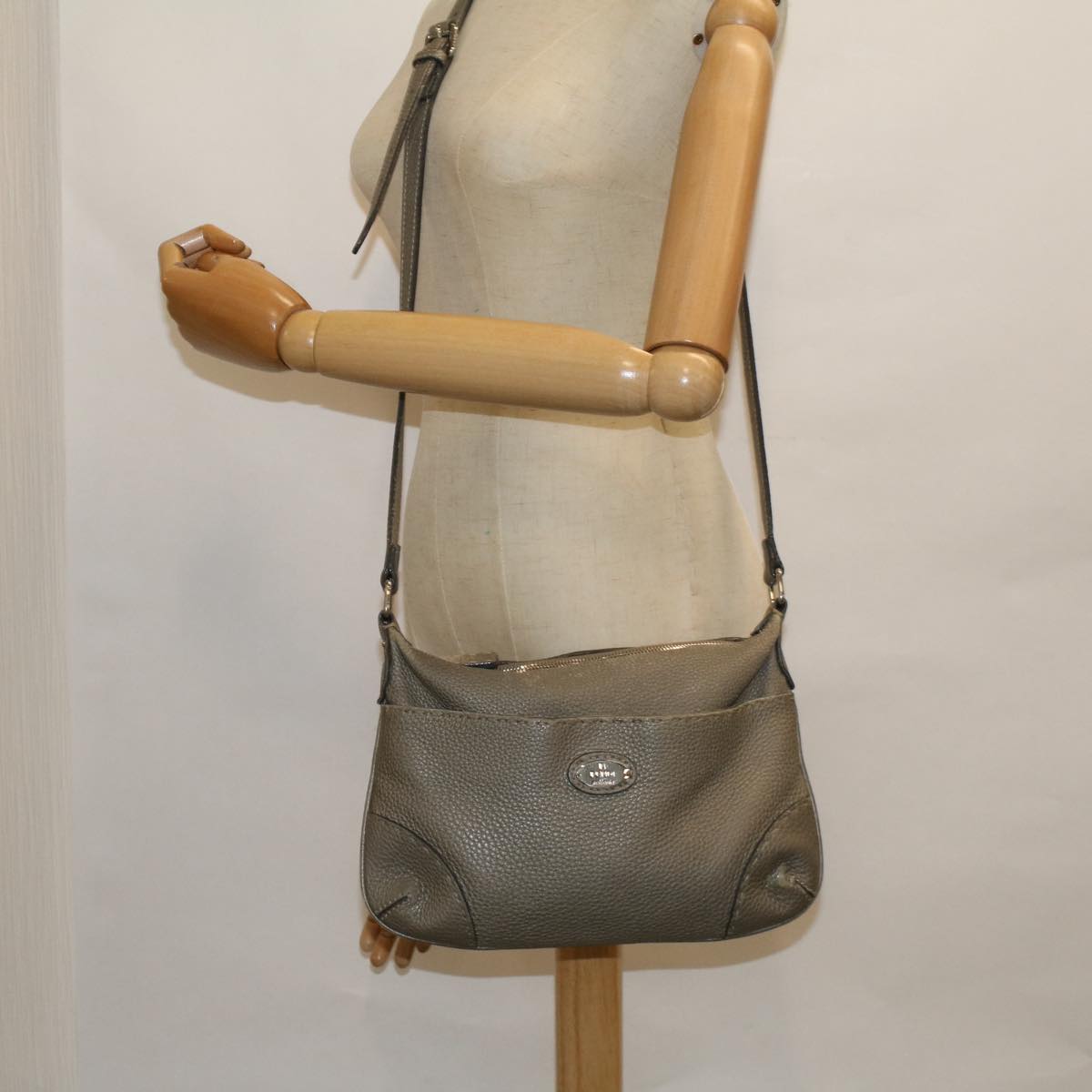 FENDI Shoulder Bag Leather Gray 60425