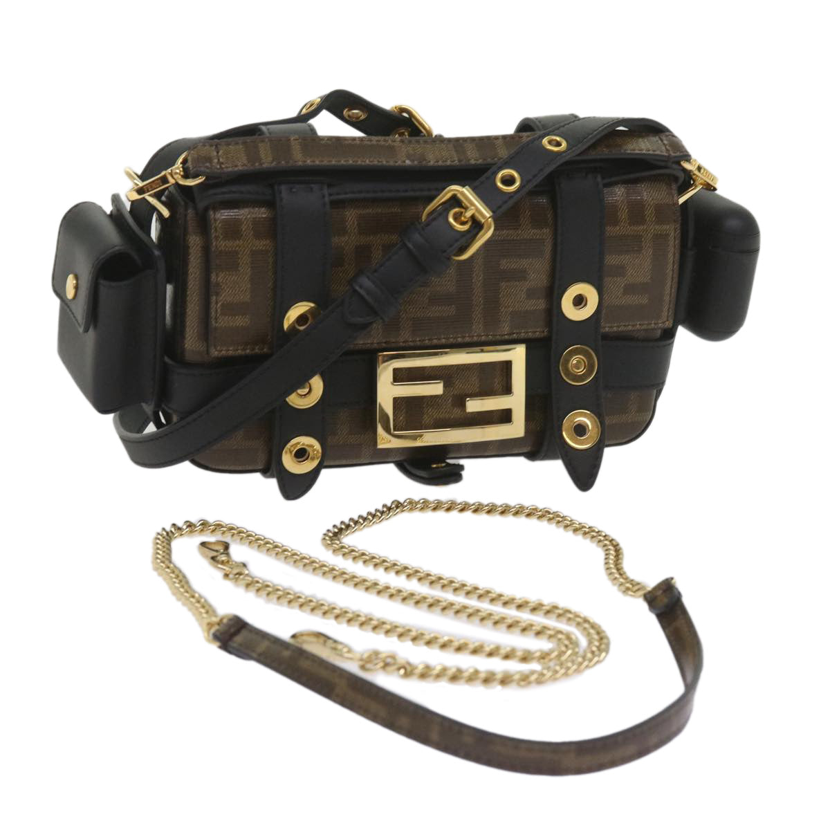 FENDI Zucca Canvas Shoulder Bag Black Brown 60492A