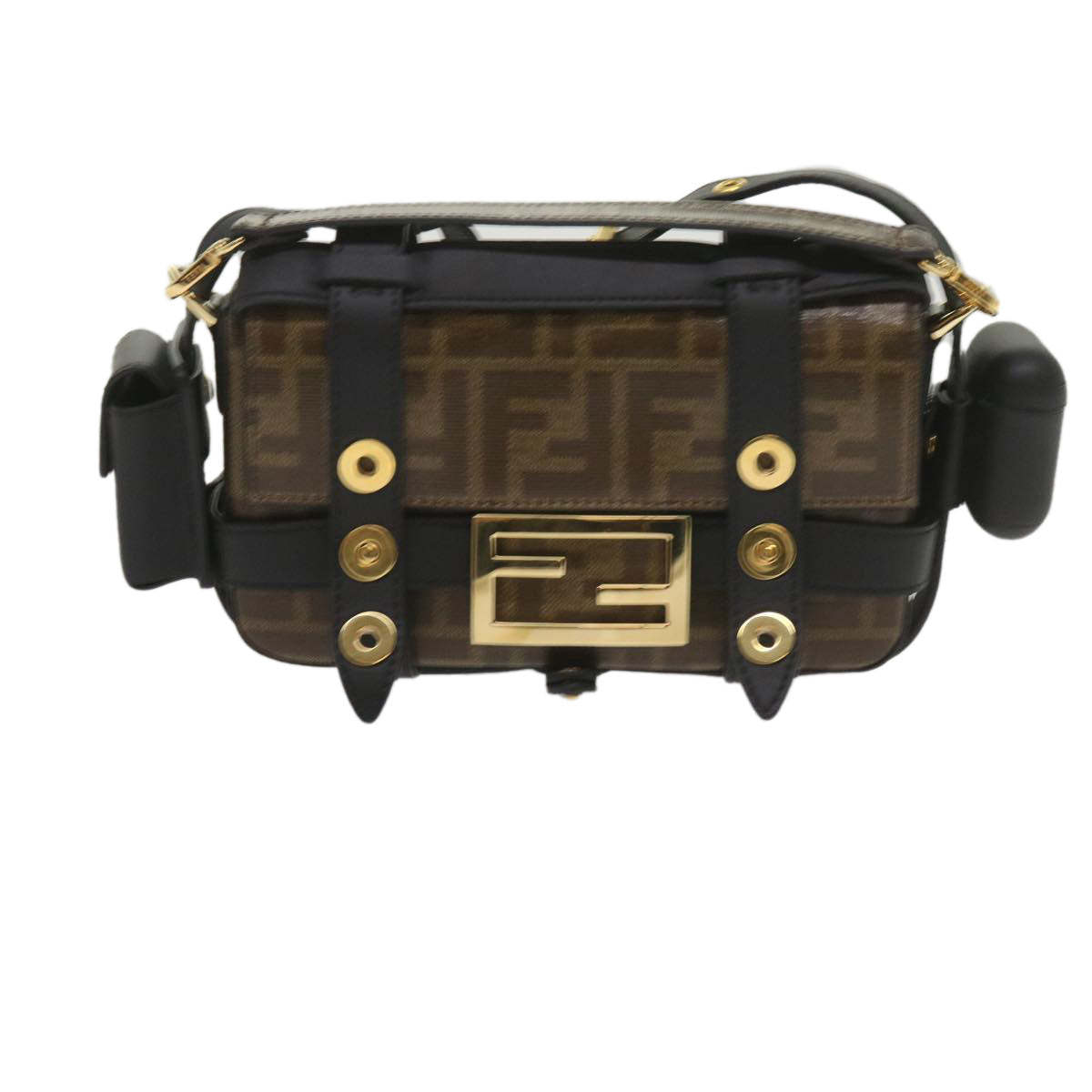 FENDI Zucca Canvas Shoulder Bag Black Brown 60492A