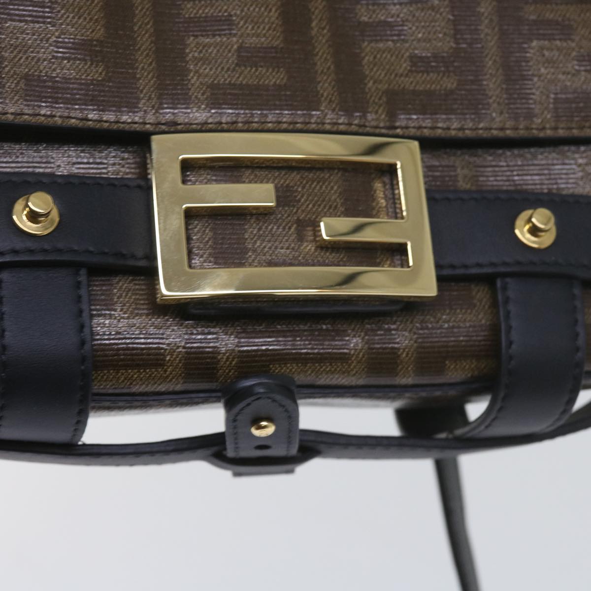FENDI Zucca Canvas Shoulder Bag Black Brown 60492A