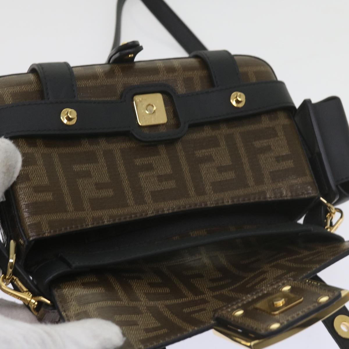 FENDI Zucca Canvas Shoulder Bag Black Brown 60492A