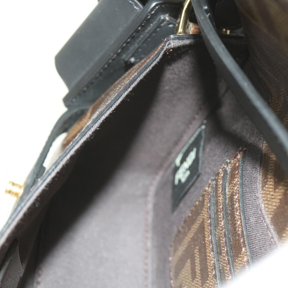 FENDI Zucca Canvas Shoulder Bag Black Brown 60492A