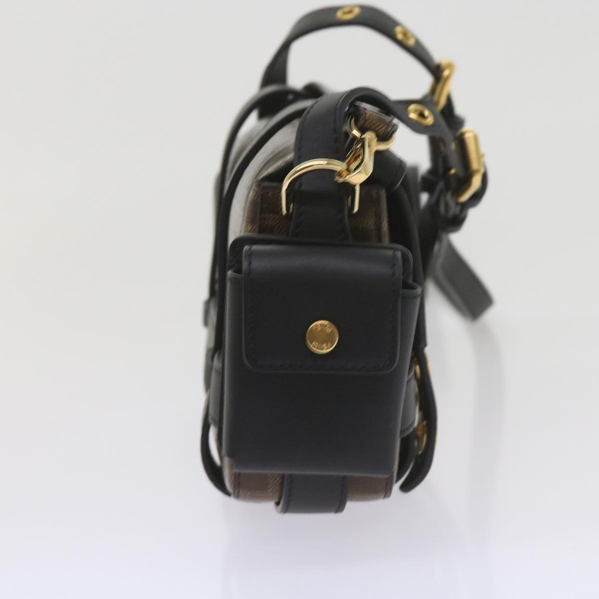 FENDI Zucca Canvas Shoulder Bag Black Brown 60492A