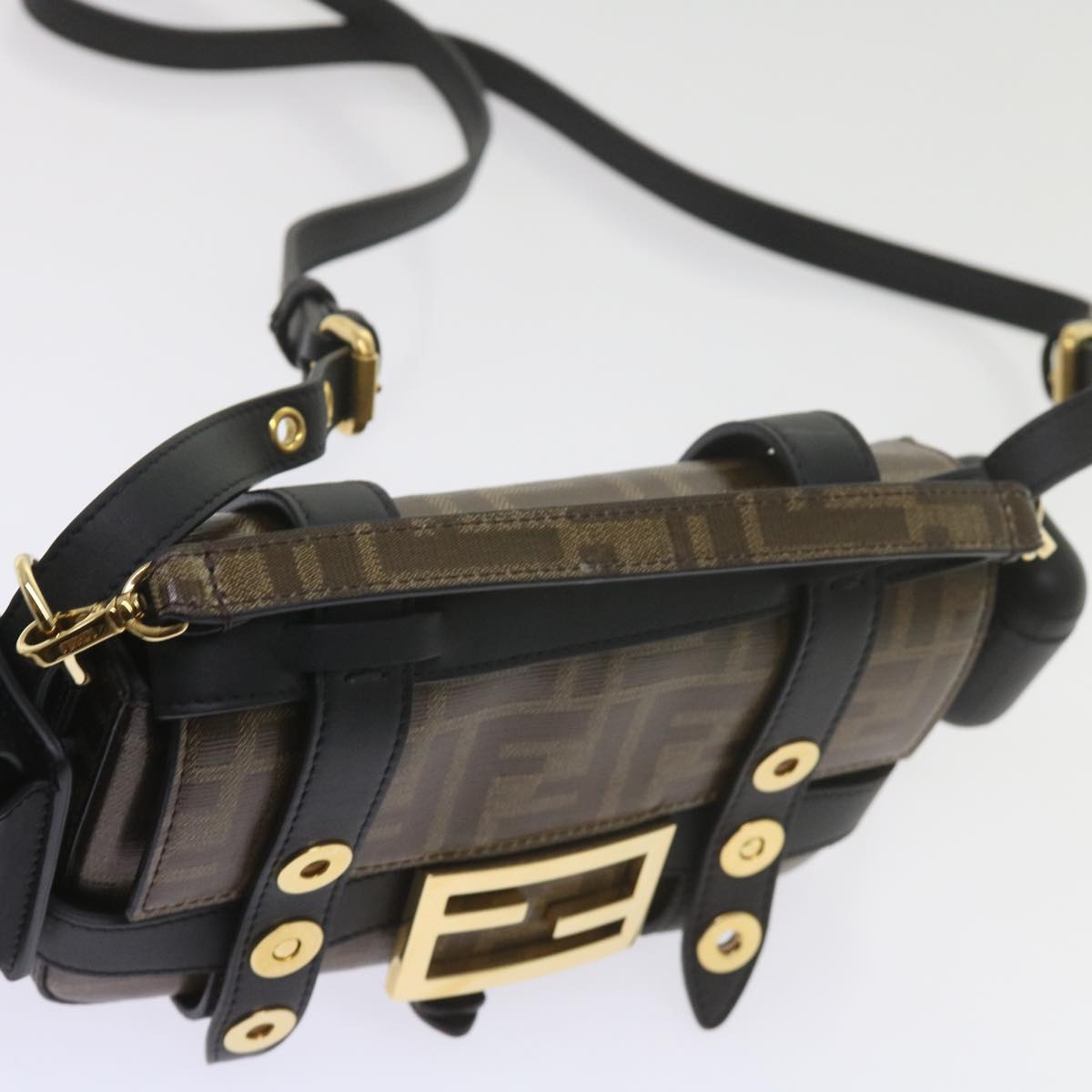 FENDI Zucca Canvas Shoulder Bag Black Brown 60492A