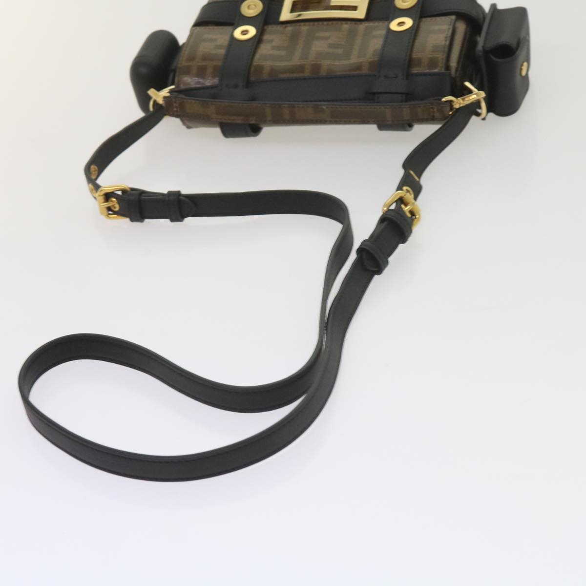 FENDI Zucca Canvas Shoulder Bag Black Brown 60492A
