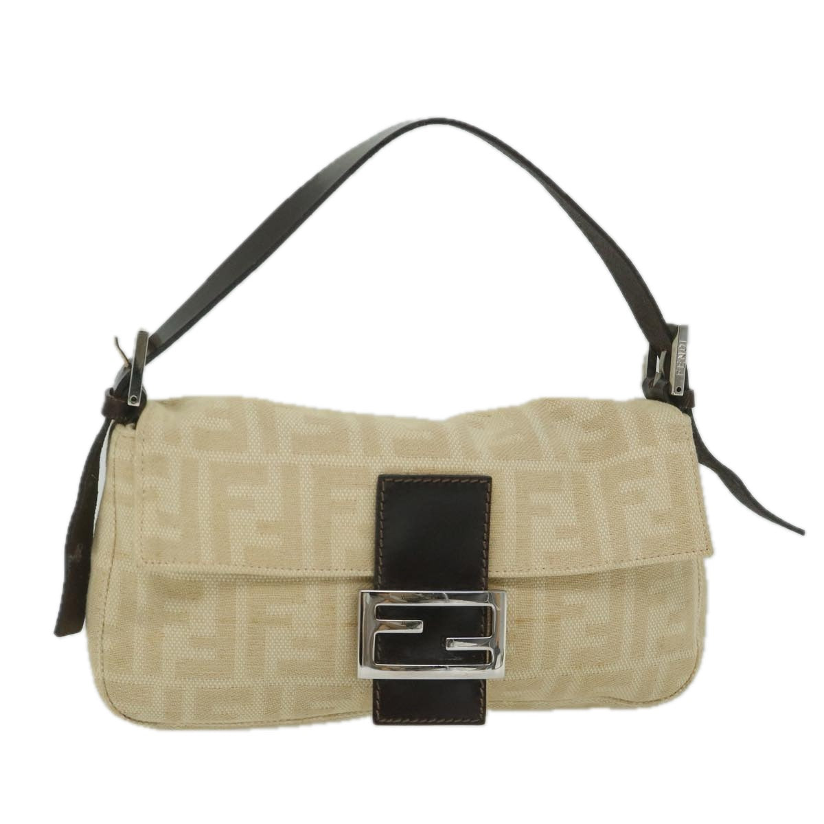 FENDI Zucca Canvas Mamma Baguette Shoulder Bag Canvas Leather Beige 60498