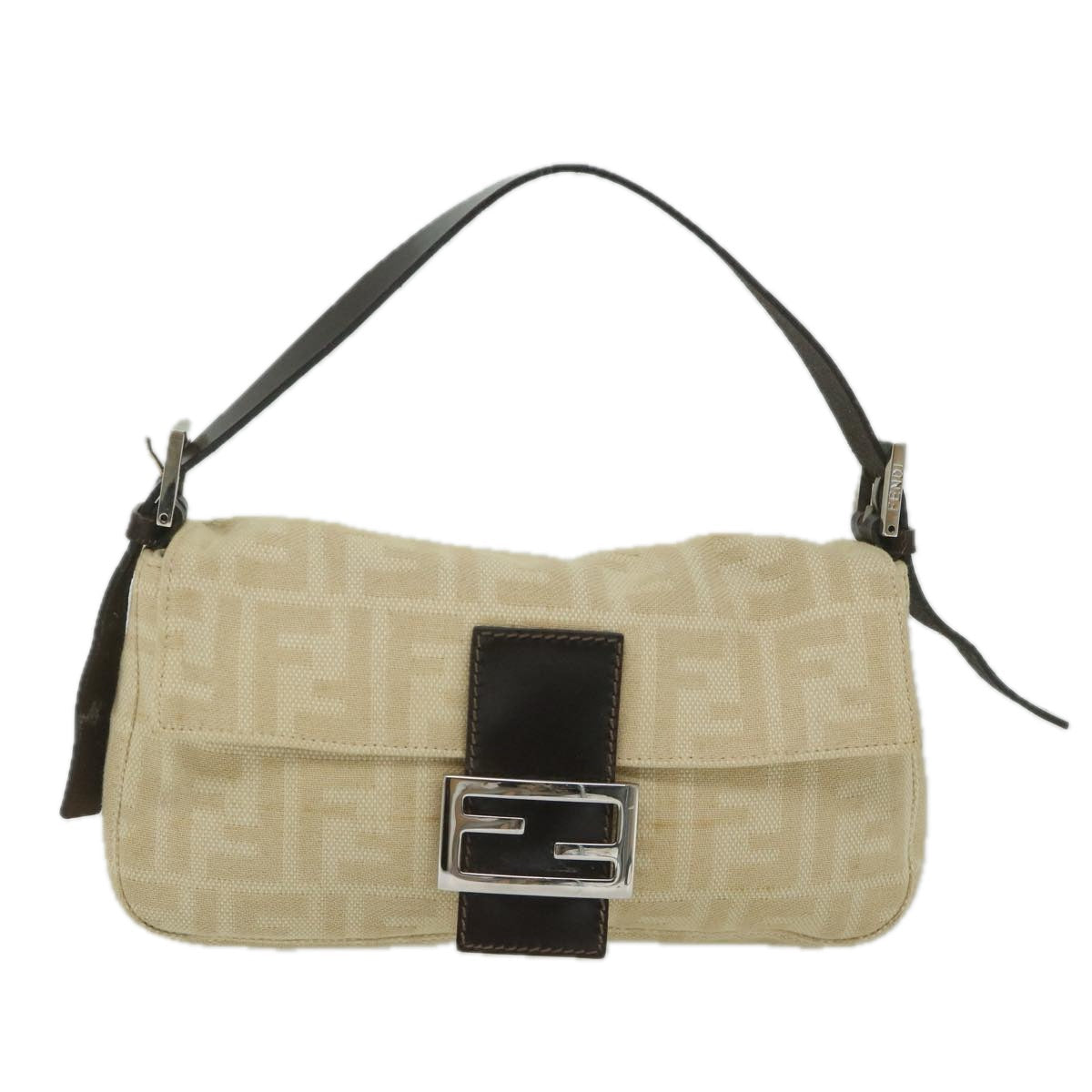 FENDI Zucca Canvas Mamma Baguette Shoulder Bag Canvas Leather Beige 60498