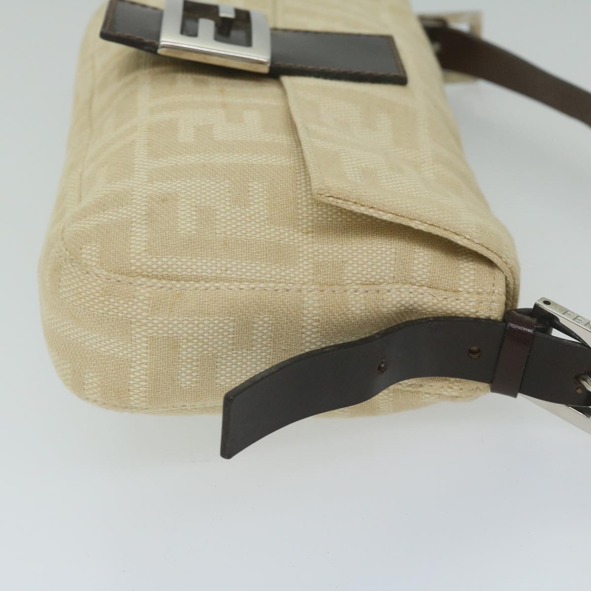 FENDI Zucca Canvas Mamma Baguette Shoulder Bag Canvas Leather Beige 60498