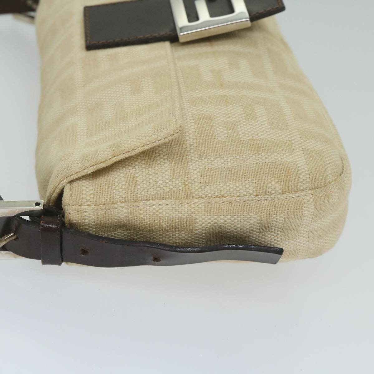 FENDI Zucca Canvas Mamma Baguette Shoulder Bag Canvas Leather Beige 60498