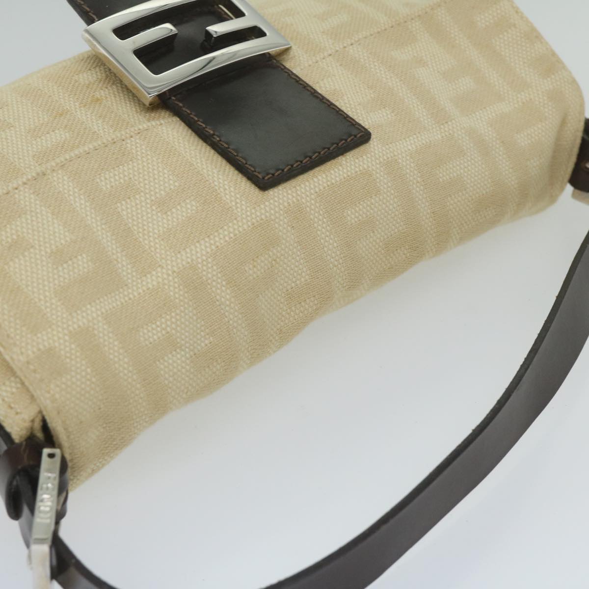 FENDI Zucca Canvas Mamma Baguette Shoulder Bag Canvas Leather Beige 60498