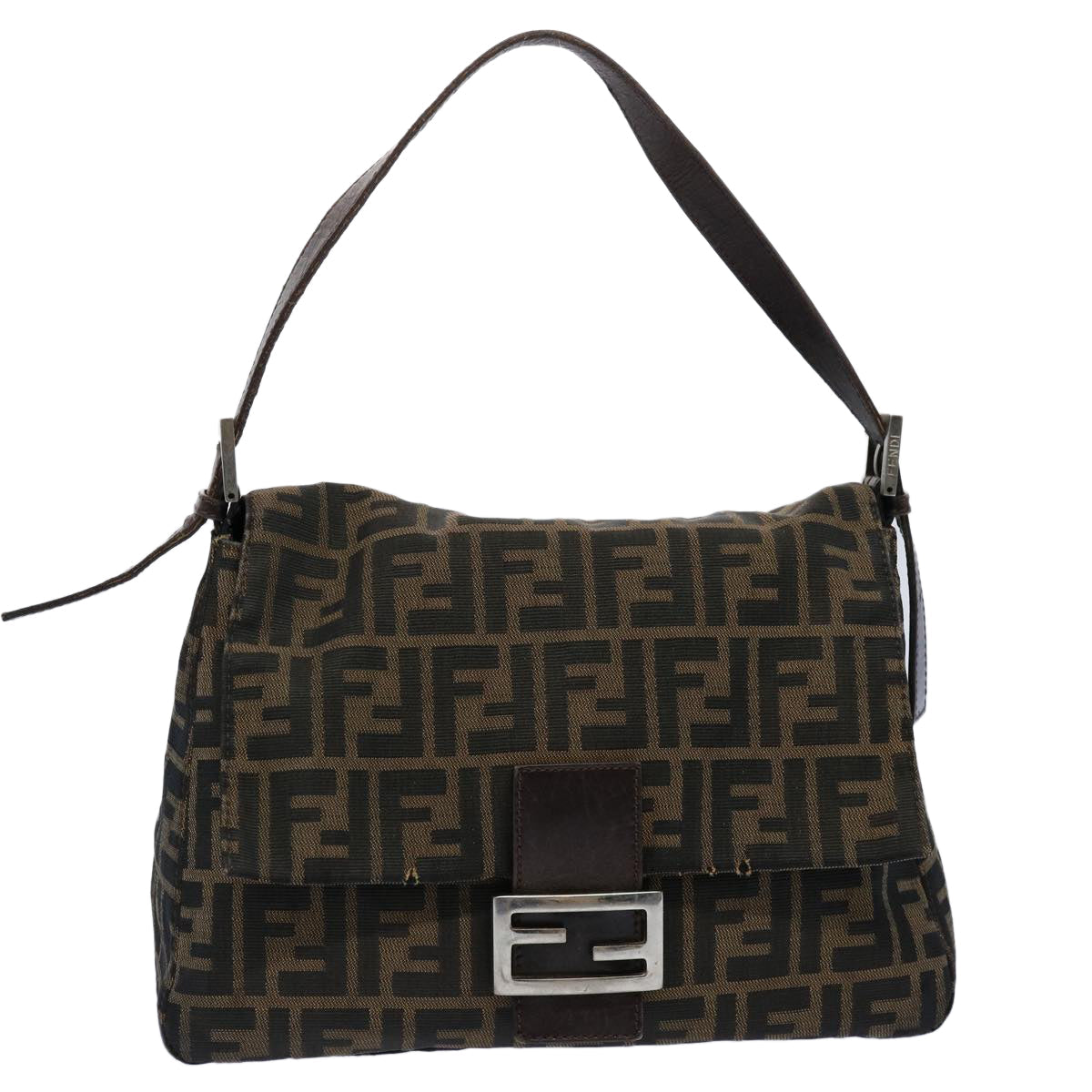 FENDI Zucca Canvas Mamma Baguette Shoulder Bag Black Brown 60535