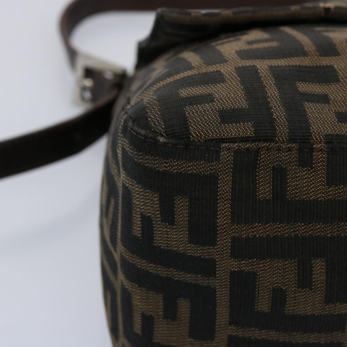 FENDI Zucca Canvas Mamma Baguette Shoulder Bag Black Brown 60535
