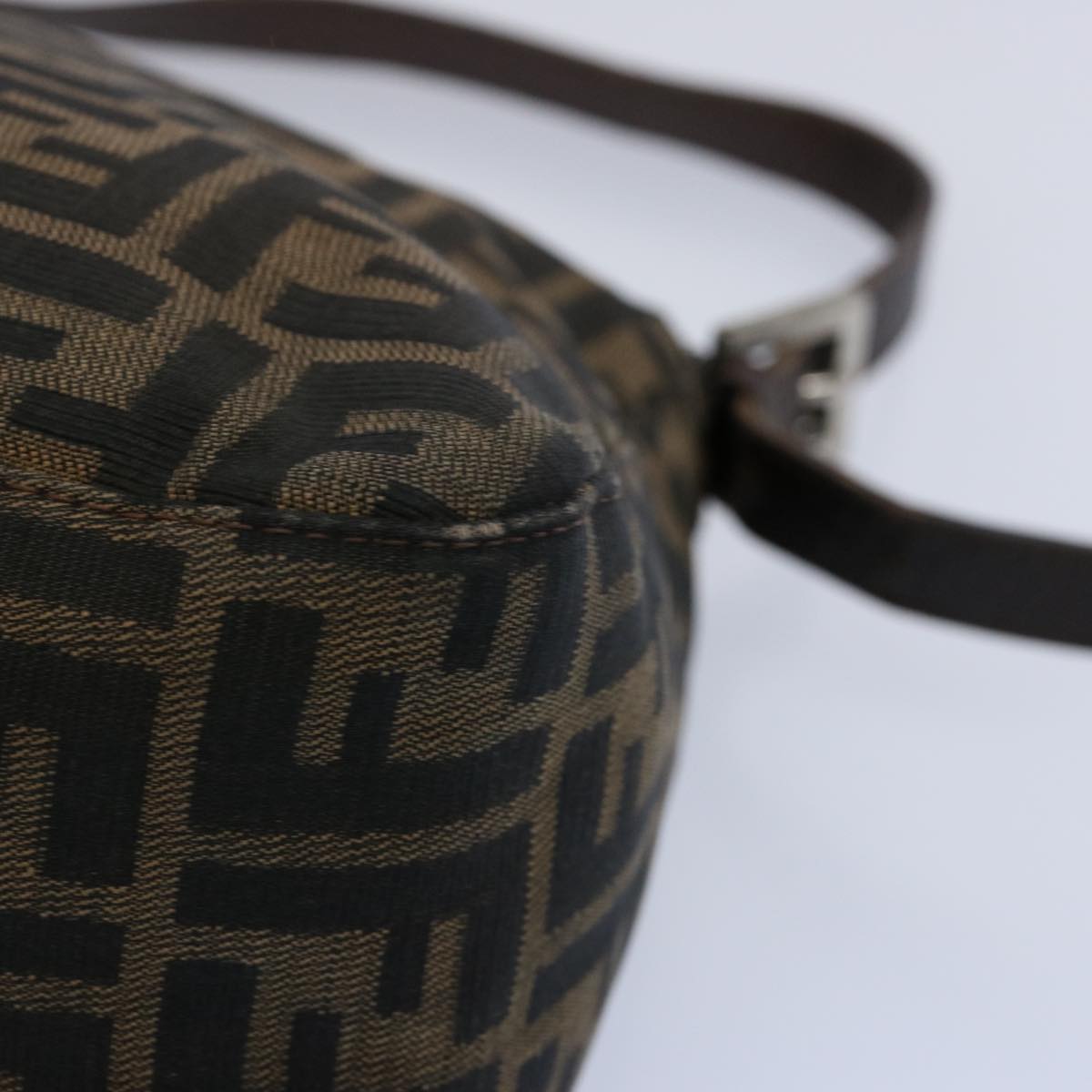 FENDI Zucca Canvas Mamma Baguette Shoulder Bag Black Brown 60535
